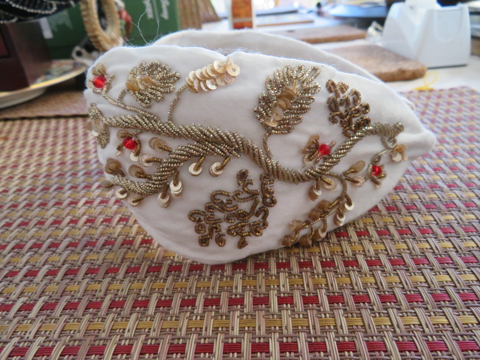 NAMJOSH Gold Embroidered with Sequins White Headband