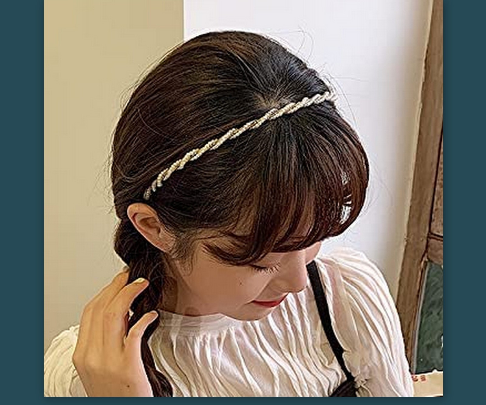 Thin Pearl Headband Beaded Elegant Gold Hair Accessory wedding flower girl gift