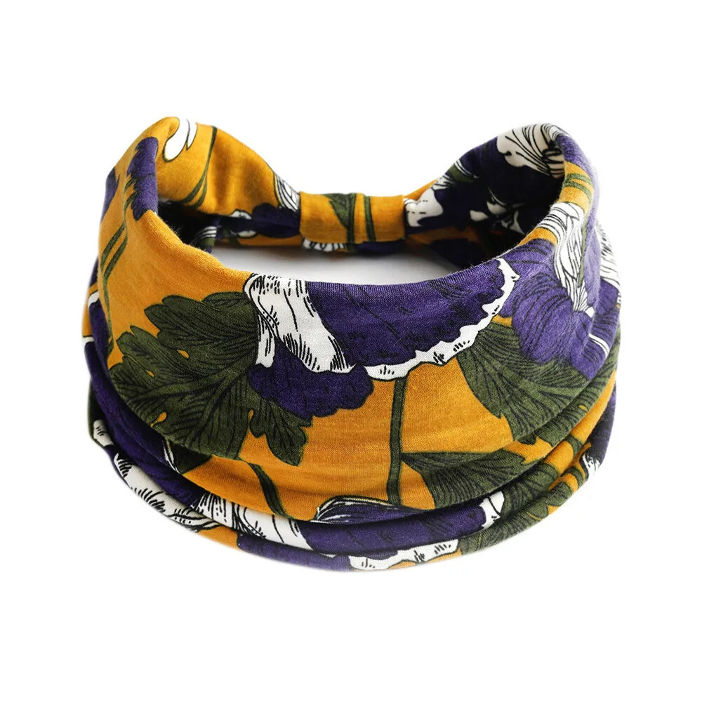 Bohemian Headbands for Women Cashew Flower Head Band Yoga Sports Hairband wide