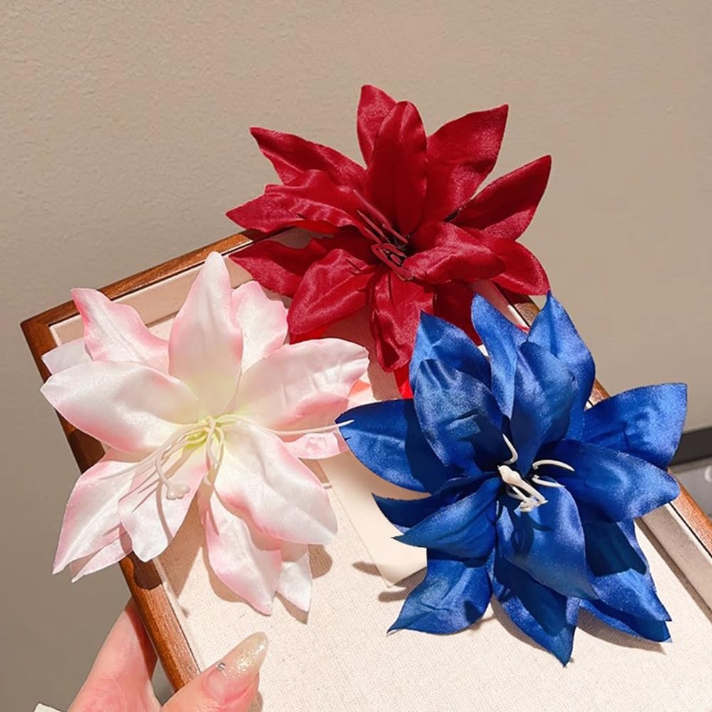 Lily Hawaiian Flower Hair Clips For Women 4.72IN 12cm/4.72in, Blue,pink,red