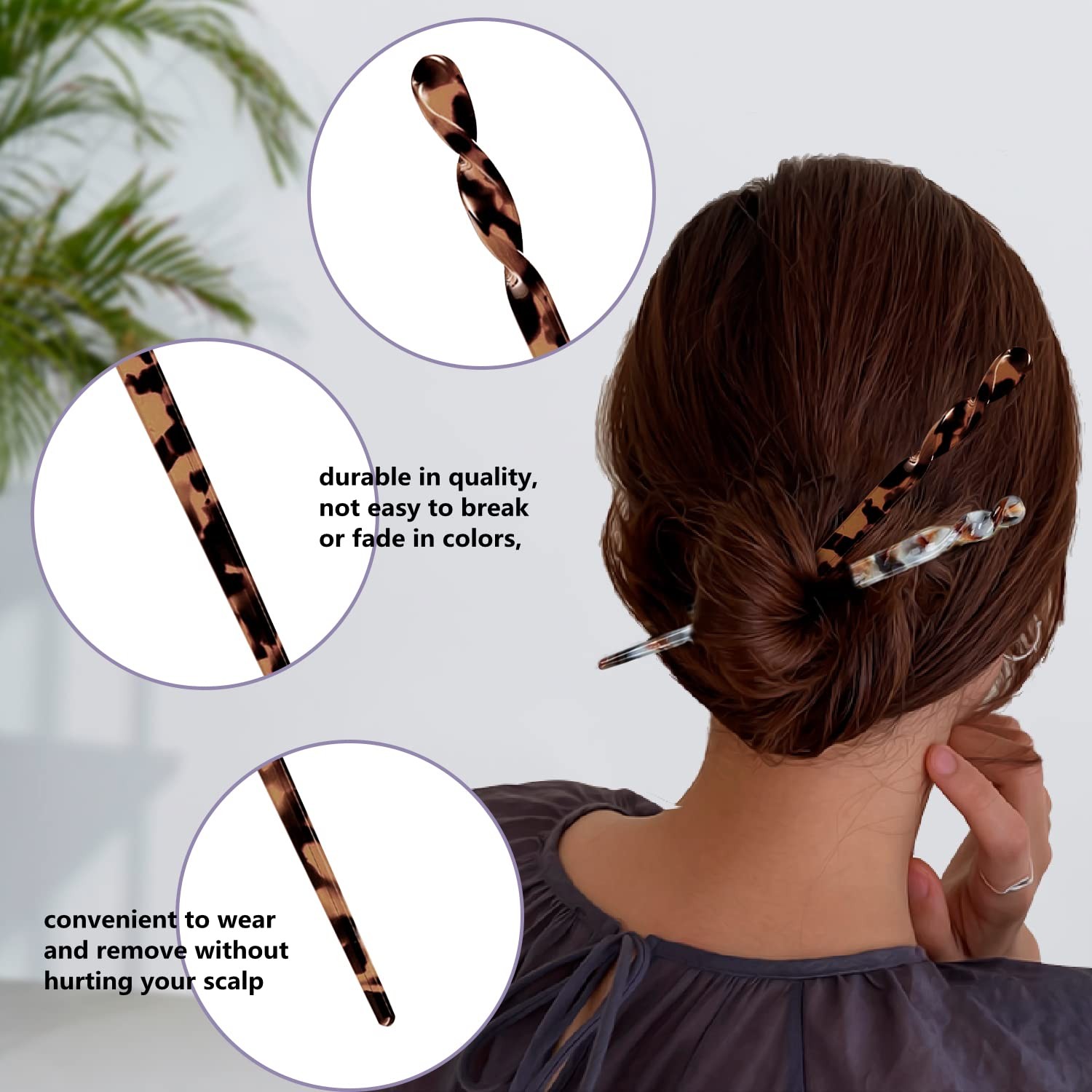 10 Pieces Acetate Hair Sticks Leopard Print 1 Count (Pack of 10), Classic