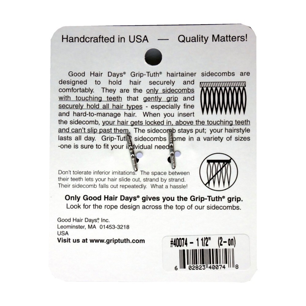 6 Combs x Good Hair Days Grip-Tuth® 1.5″ 1.75″ 2.75″ Black sidecombs Made in USA