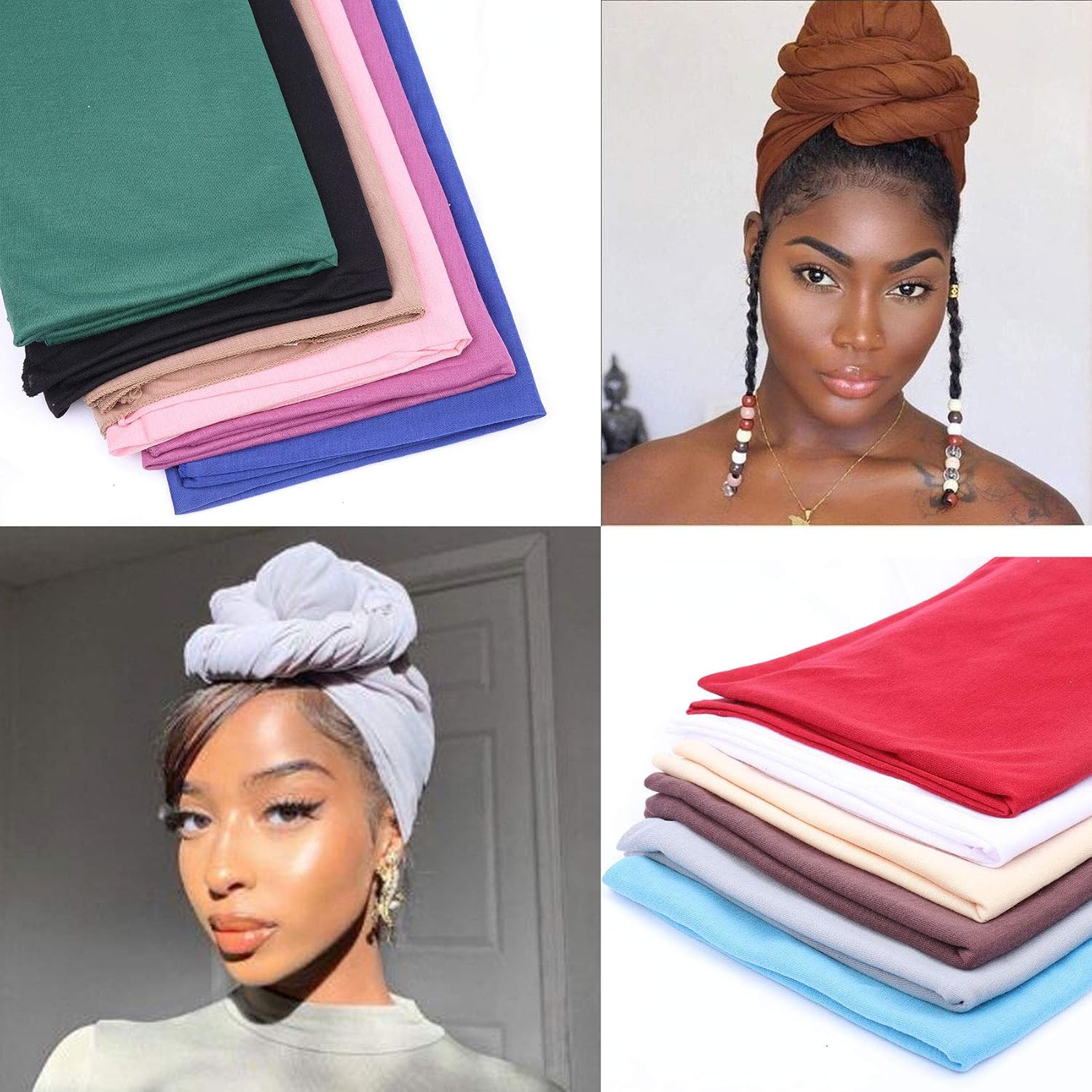 12 Pieces Head Wrap Scarf Stretch Jersey Turban Extra Long Ultra Soft Urban