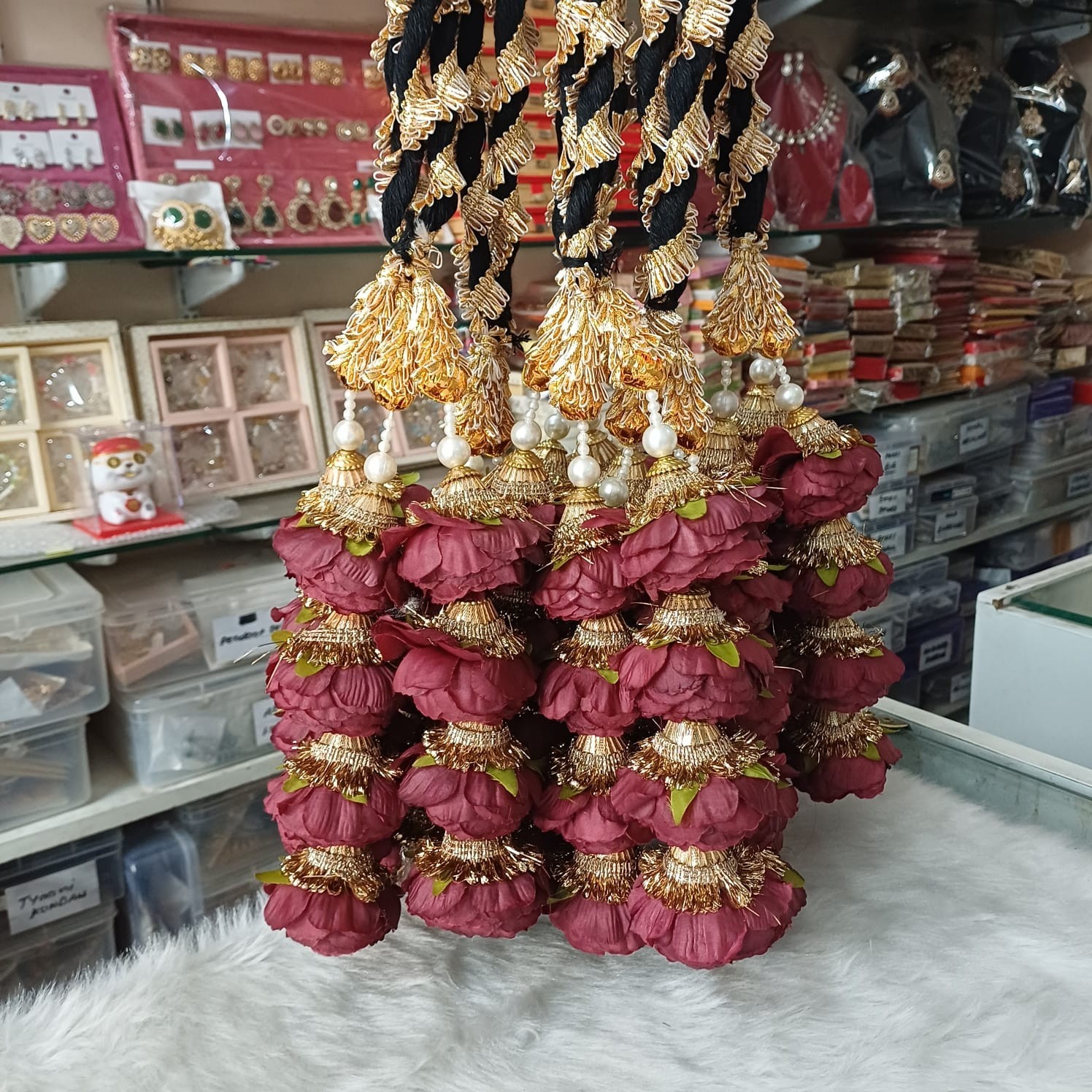 Rose Design Paranda,Choti Decoration,Punjabi Paranda,Braid accessories (Maroon)