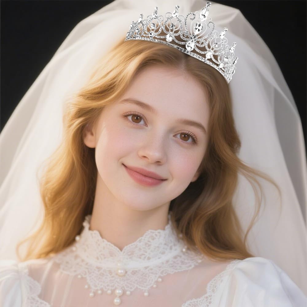 Silver Tiara for Women Girls Rhinestone Princess Queen Crowns Crystal Headban…