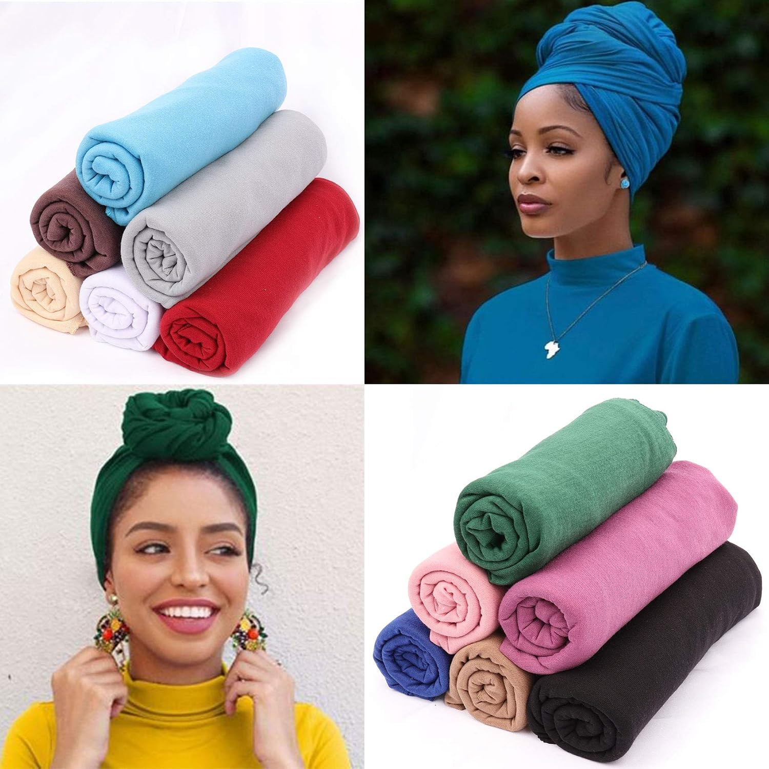 12 Pieces Head Wrap Scarf Stretch Jersey Turban Extra Long Ultra Soft Urban