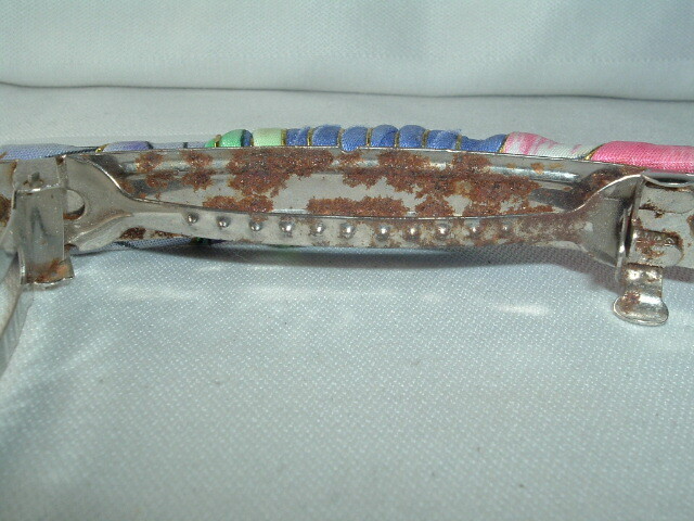 VINTAGE PINK BLUE PURPLE FABRIC GOLD WIRE SPUN BARRETTE UP DO HAIR ACCESSORY