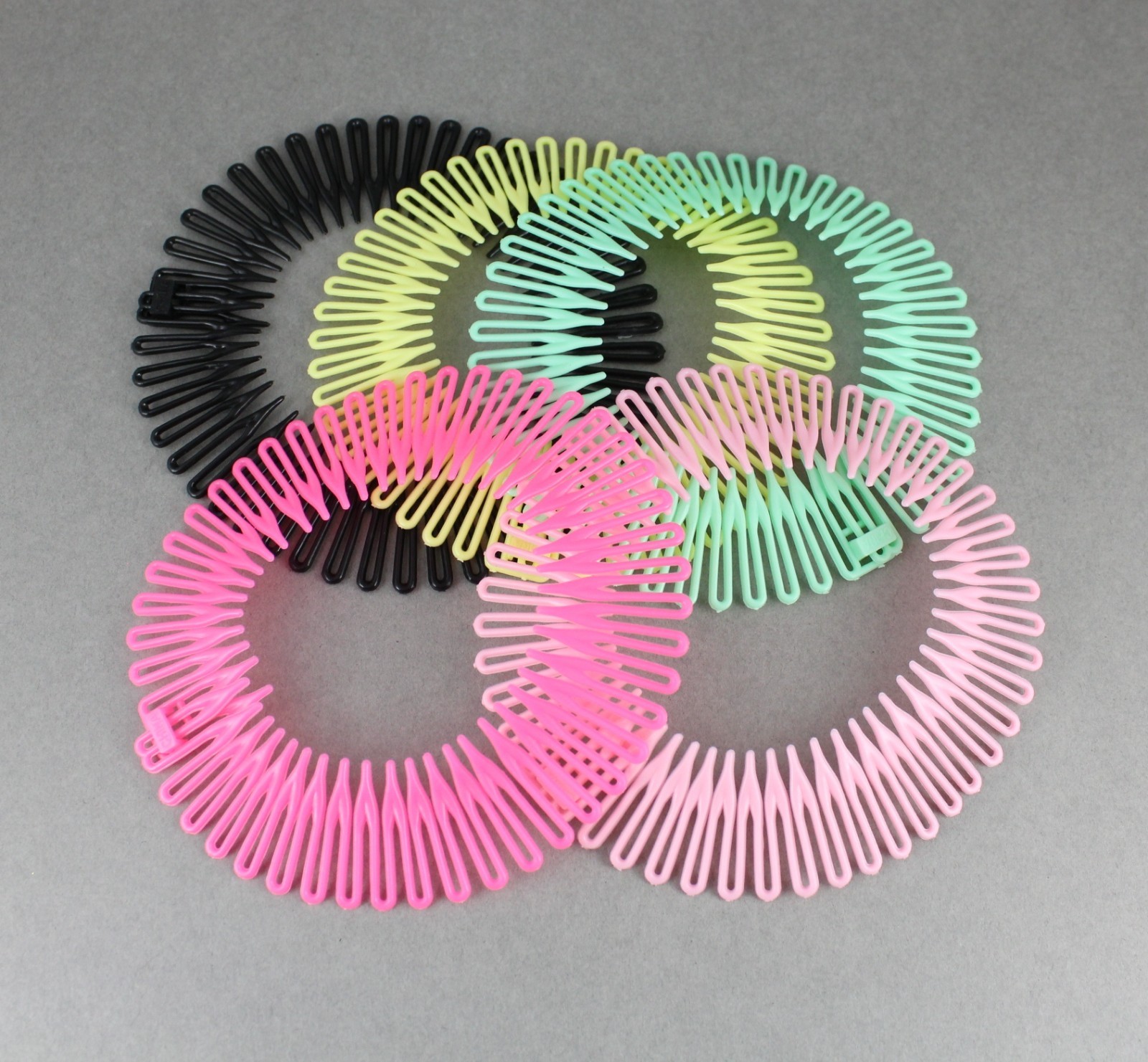 Fuchsia Pink Green Ylw headband Set 5 Flex spider hair comb teeth zigzag stretch