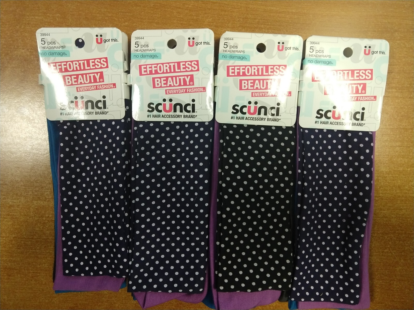 4 Pk: Scunci Effortless Beauty Wide Black/Purple/Gray Headwraps R1P1b 9444