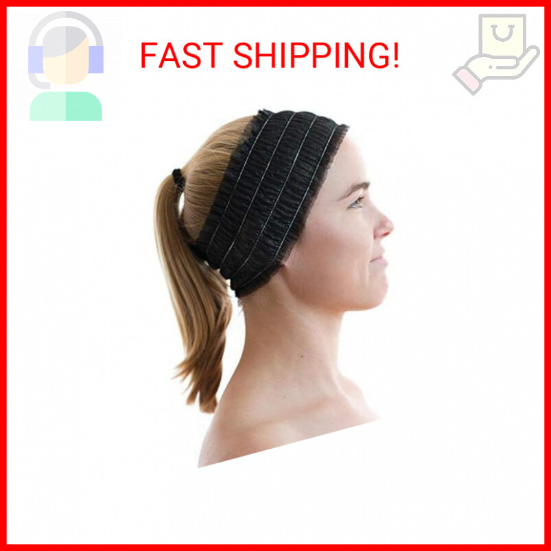 100 Count Disposable Facial Spa Headbands, Individual Wrapped (Black)