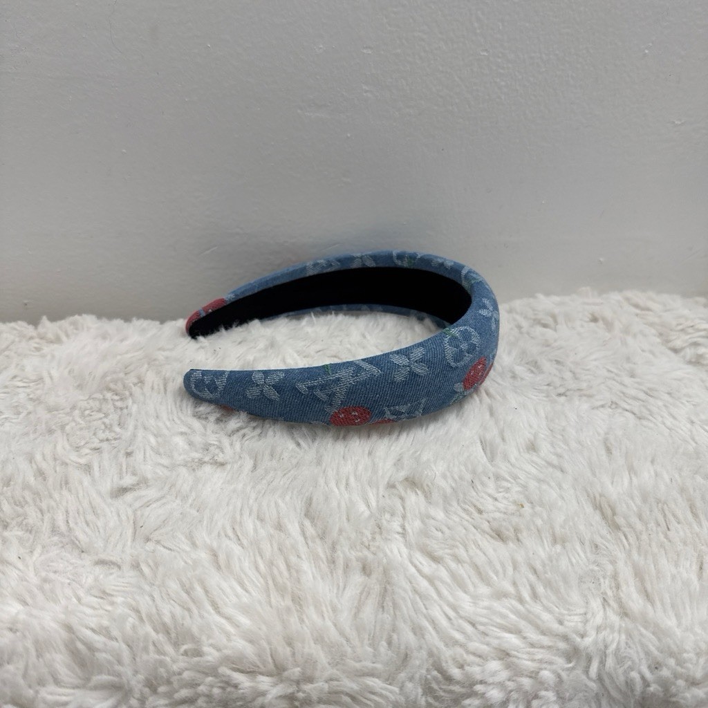 Padded Blue Denim Floral Headband for Women Teens Unisex Casual