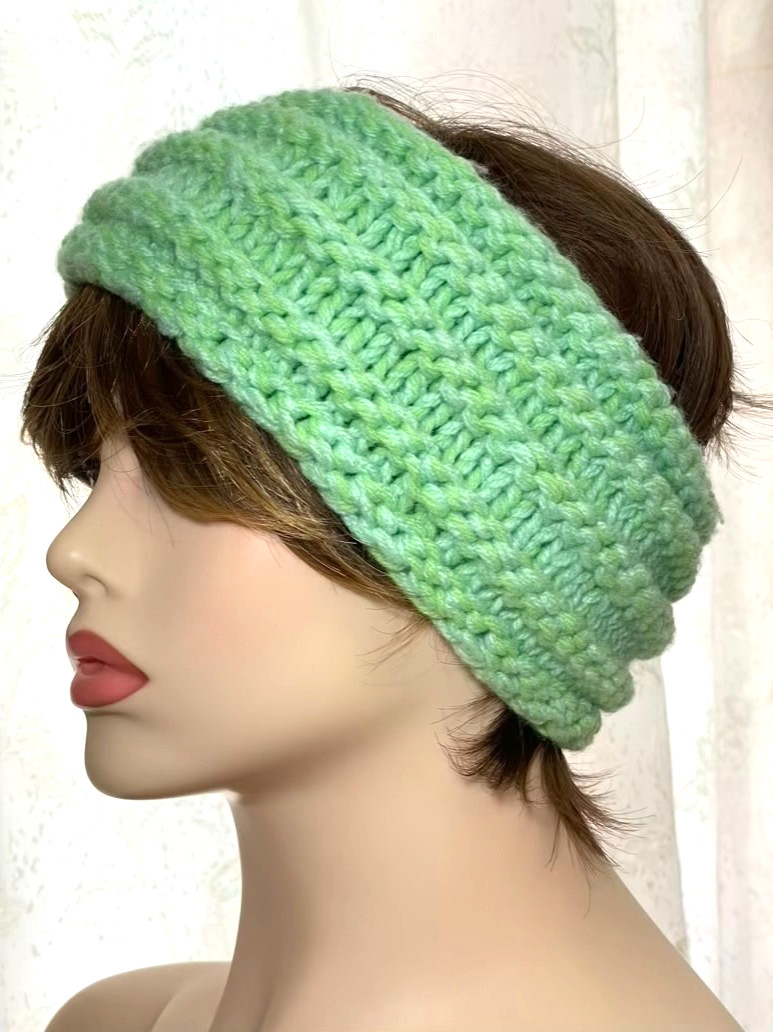 Handmade Knit Headband Light Green Ear Warmer Unisex Winter Fashion Sport Bulky