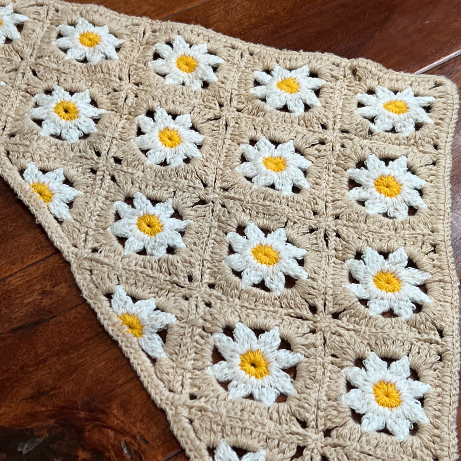 Daisy Crochet Bandana Headband Triangle Hair Scarf Kerchief Cottagecore Hippie