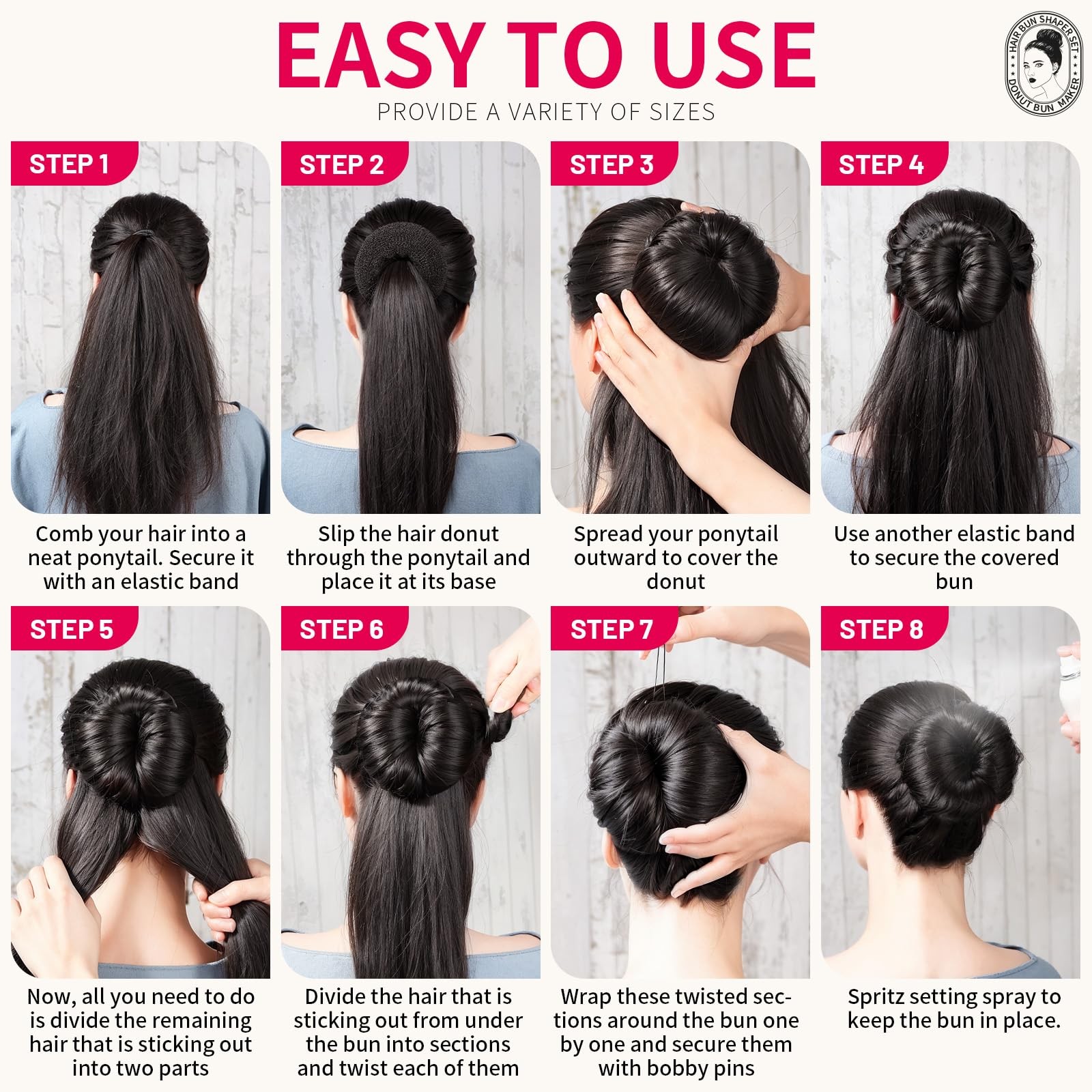 7 Pcs Donut Hair Bun Maker Set Doughnut Bun Ring Styler Maker for Women