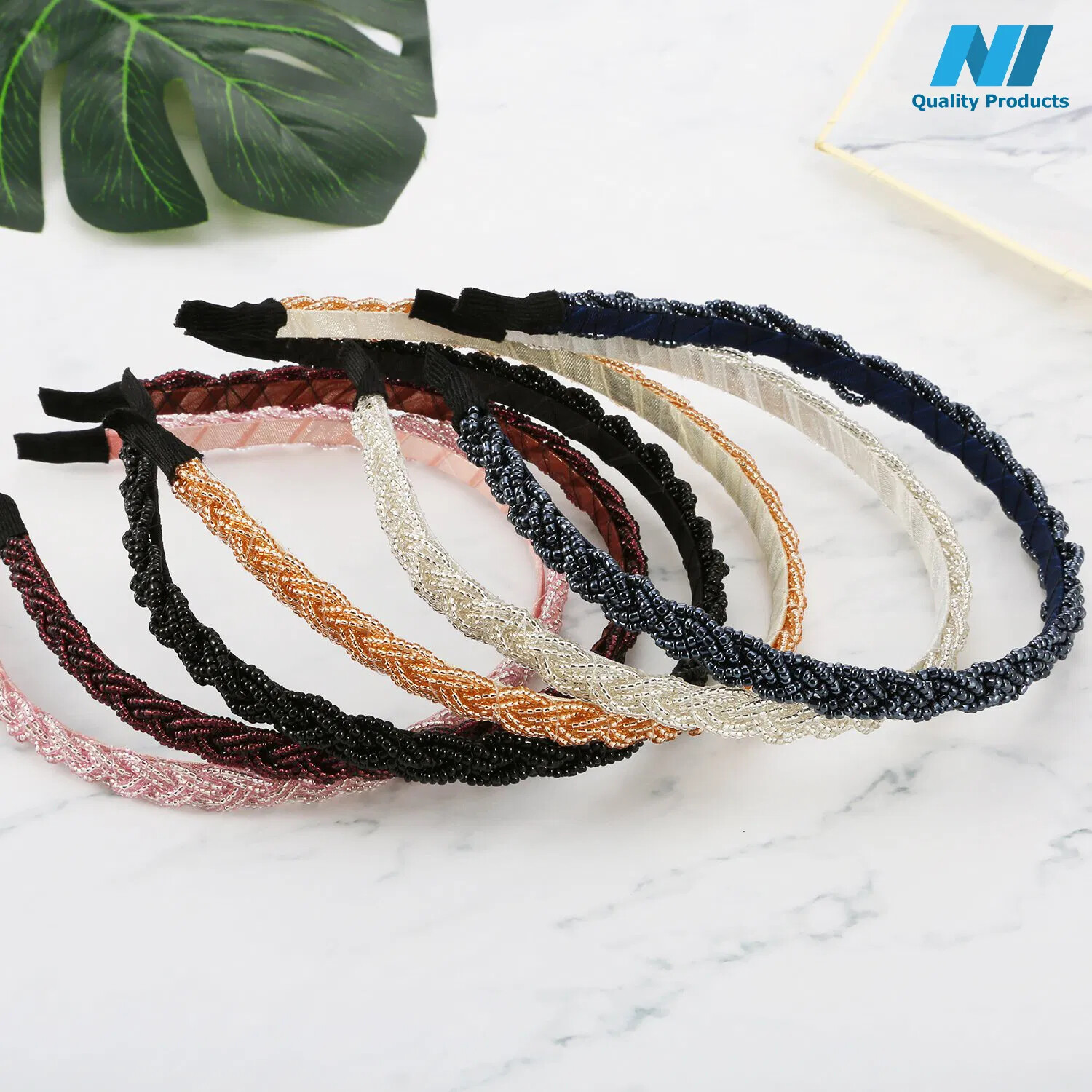 N1 Hairband Elegant Braids Design Women’s Beaded Hair Hoop Headband