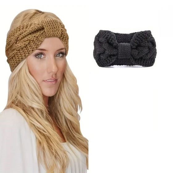 1pcs Knitting Winter Warmer Headband, Non-Slip for Home Travel (Black)