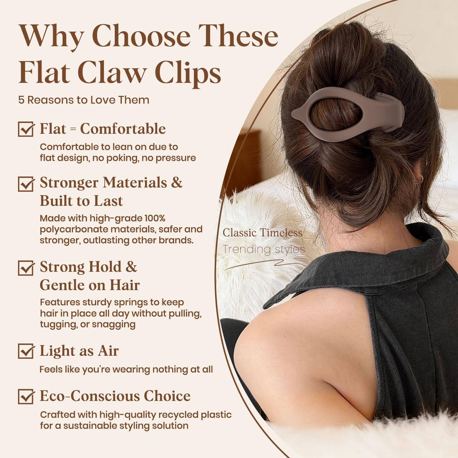 Oeusnael 4 PCS Large Flat Hair 1 Count (Pack of 4), Neutral (4 Pieces, Large)