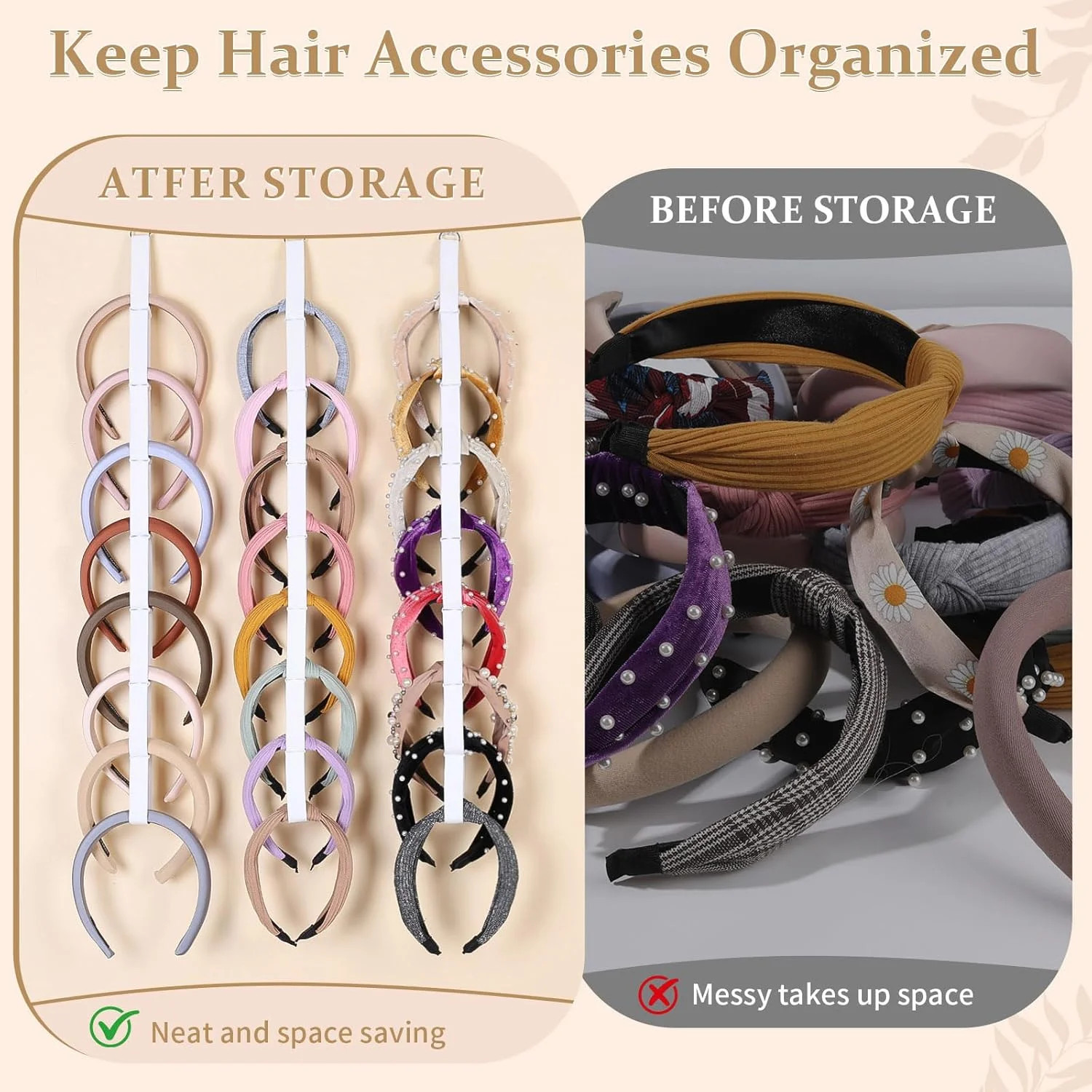 3 PCS Headband Holder Organizer for Girl,Hanging Hairband Storage for Women,Whit