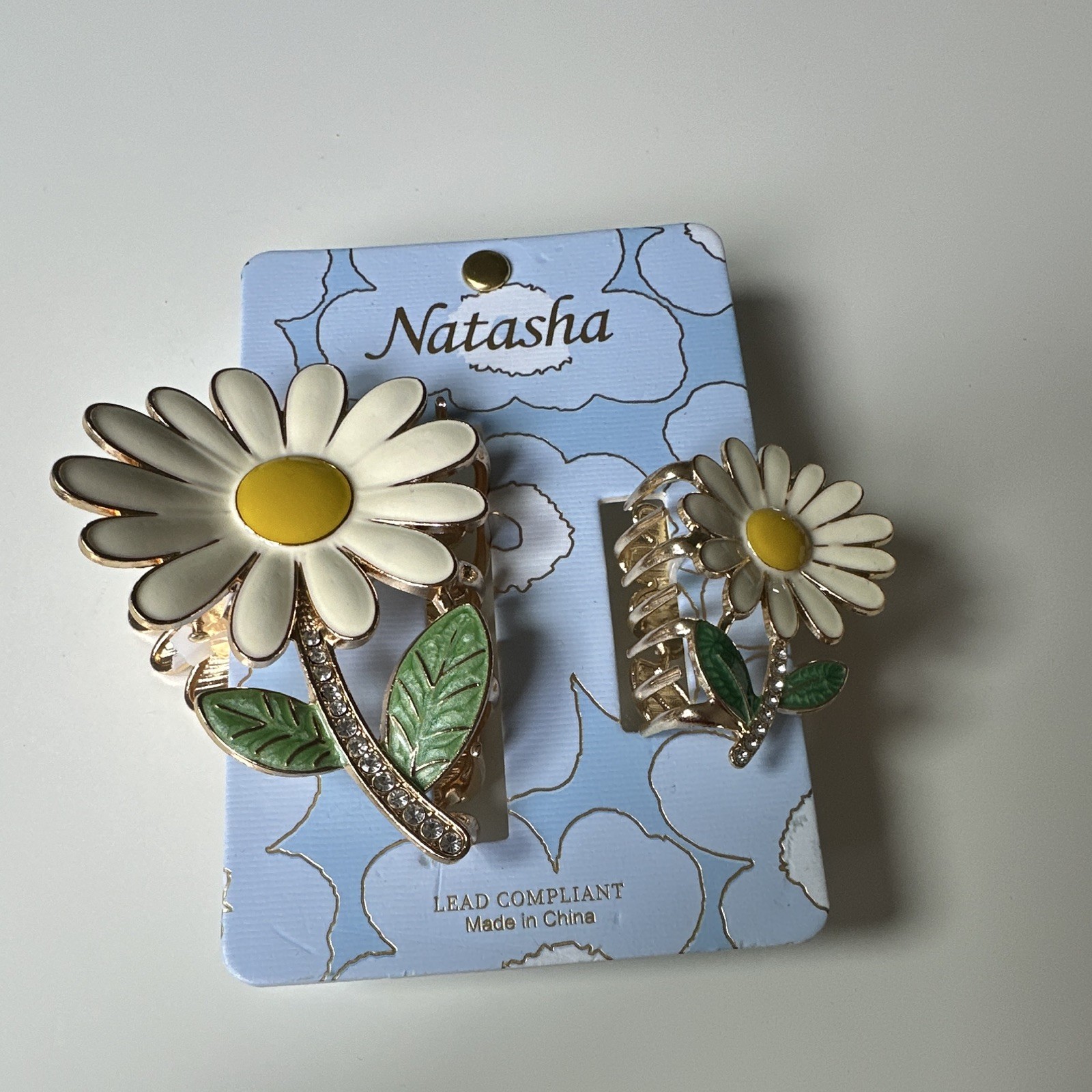 Natasha Women’s Daisy Flower Hair Claw Clip Set White Yellow Green Gold