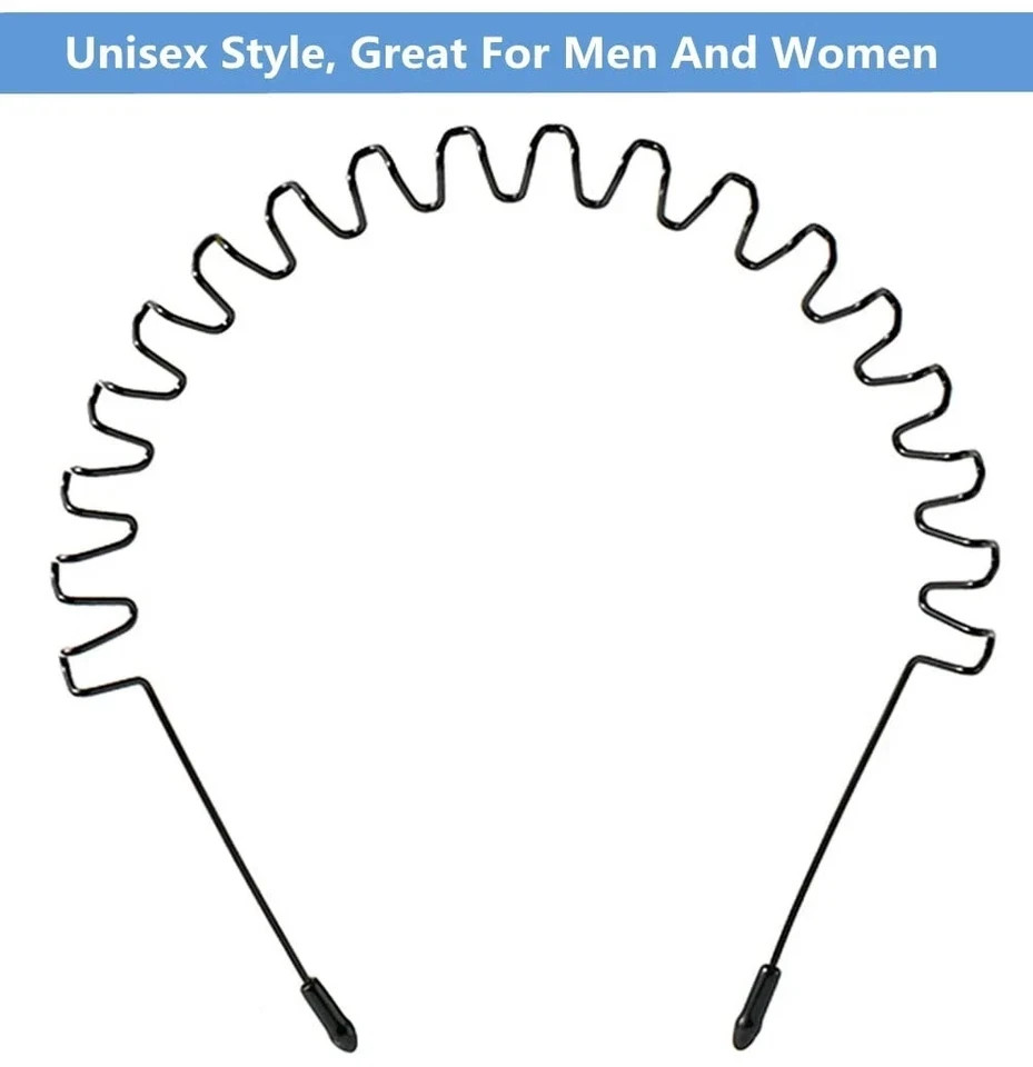 bodbop Metal Hair Band for Men Headband Women Bands Unisex Black Wavy Spring