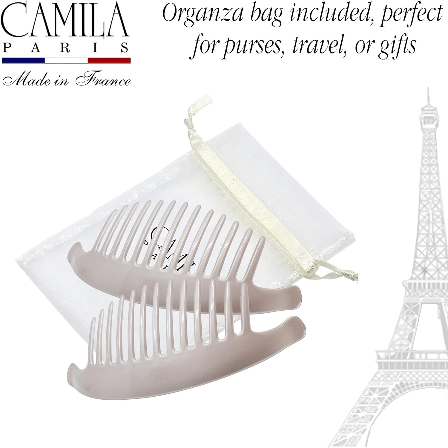 Camila Paris CP3016 French Hair Side Combs, Beige Pearl Interlocking Combs Frenc