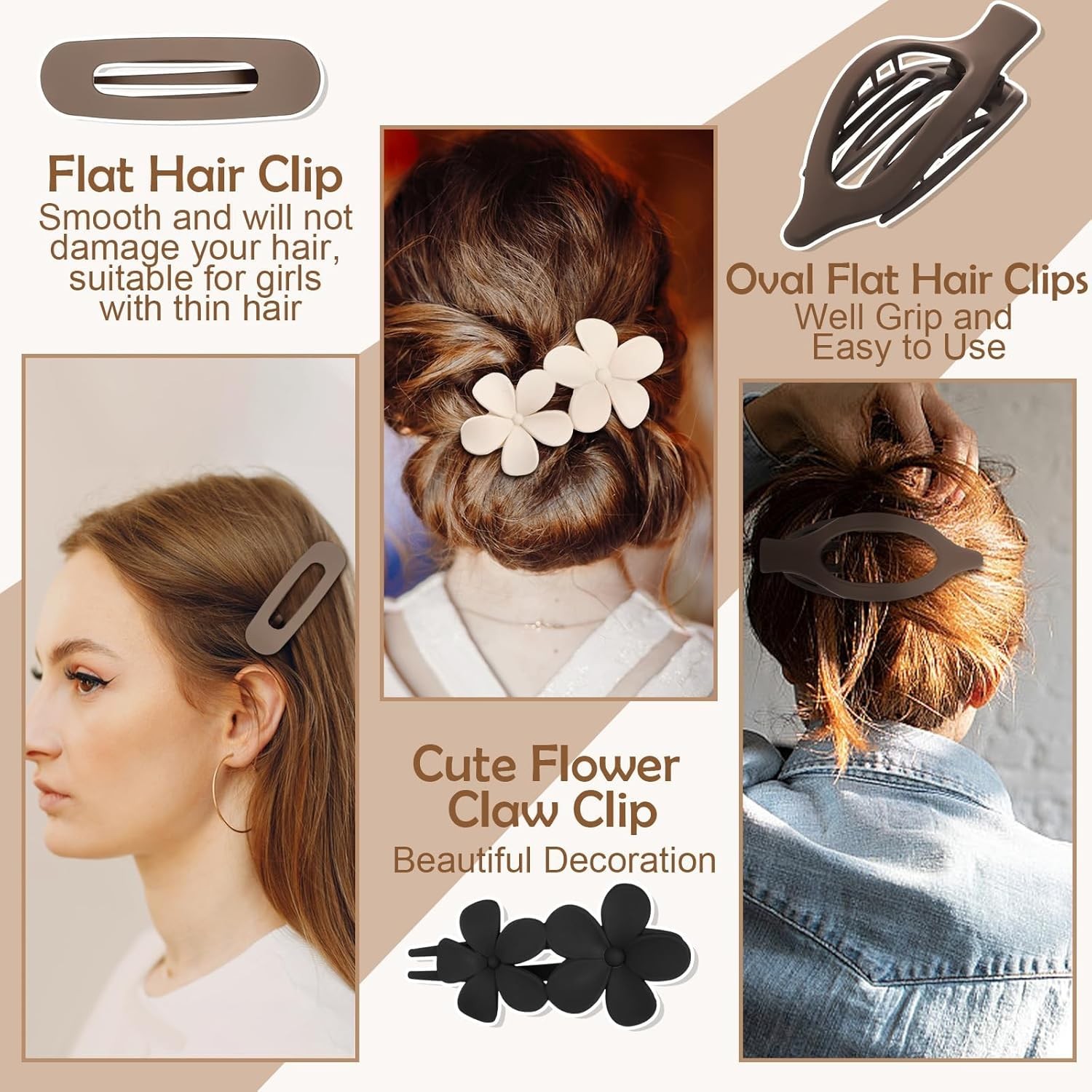 10 Pcs French Flat Hair Clips for Women 3 Styles Non-slip Flat Claw Clips Matte