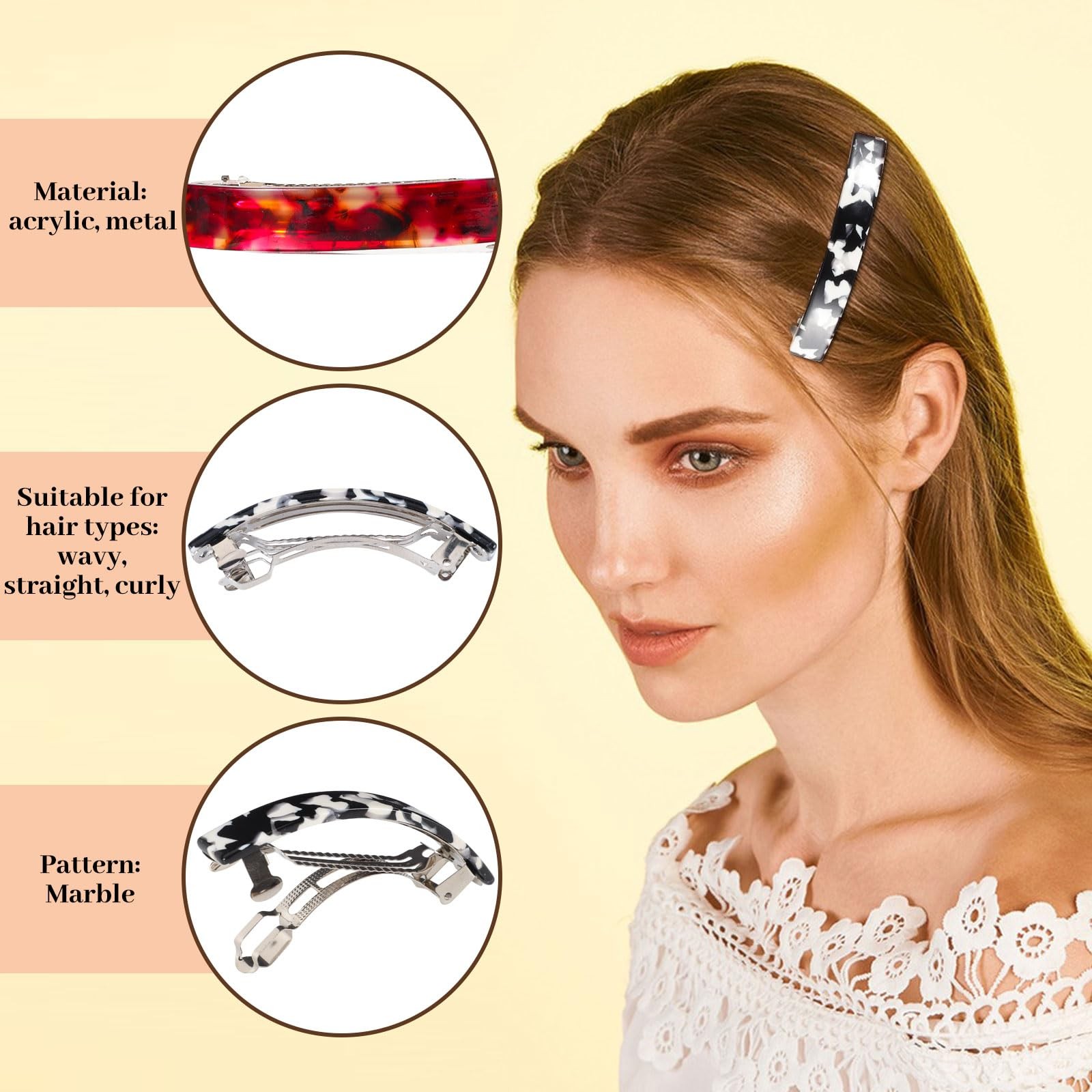 6 Pcs Hair Barrettes for Women Girls, French Flat 6 Count (Pack of 1), 1