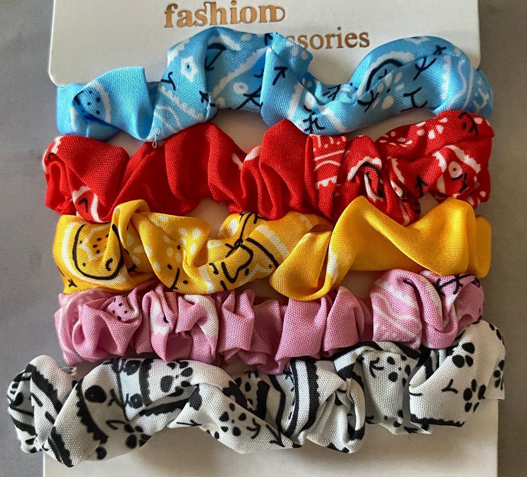 5pcs HAIR PONYTAIL HOLDER SCRUNCHIE BANDANA MULTI COLORS FREE USA SHIPPING