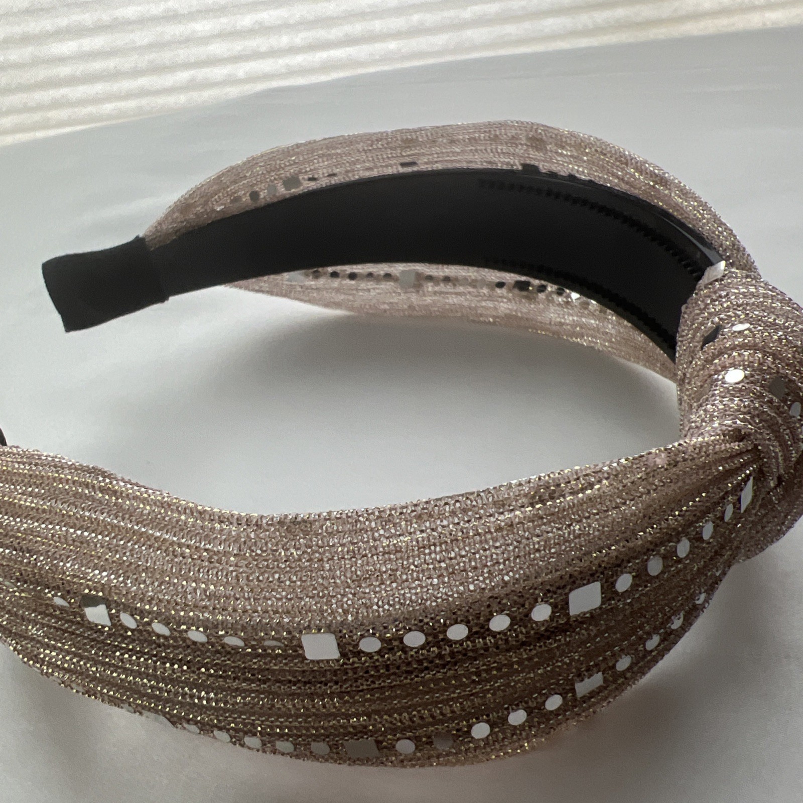 Shimmering Sequin and Bead Accent Knotted Headband – Black and Tan set of 2