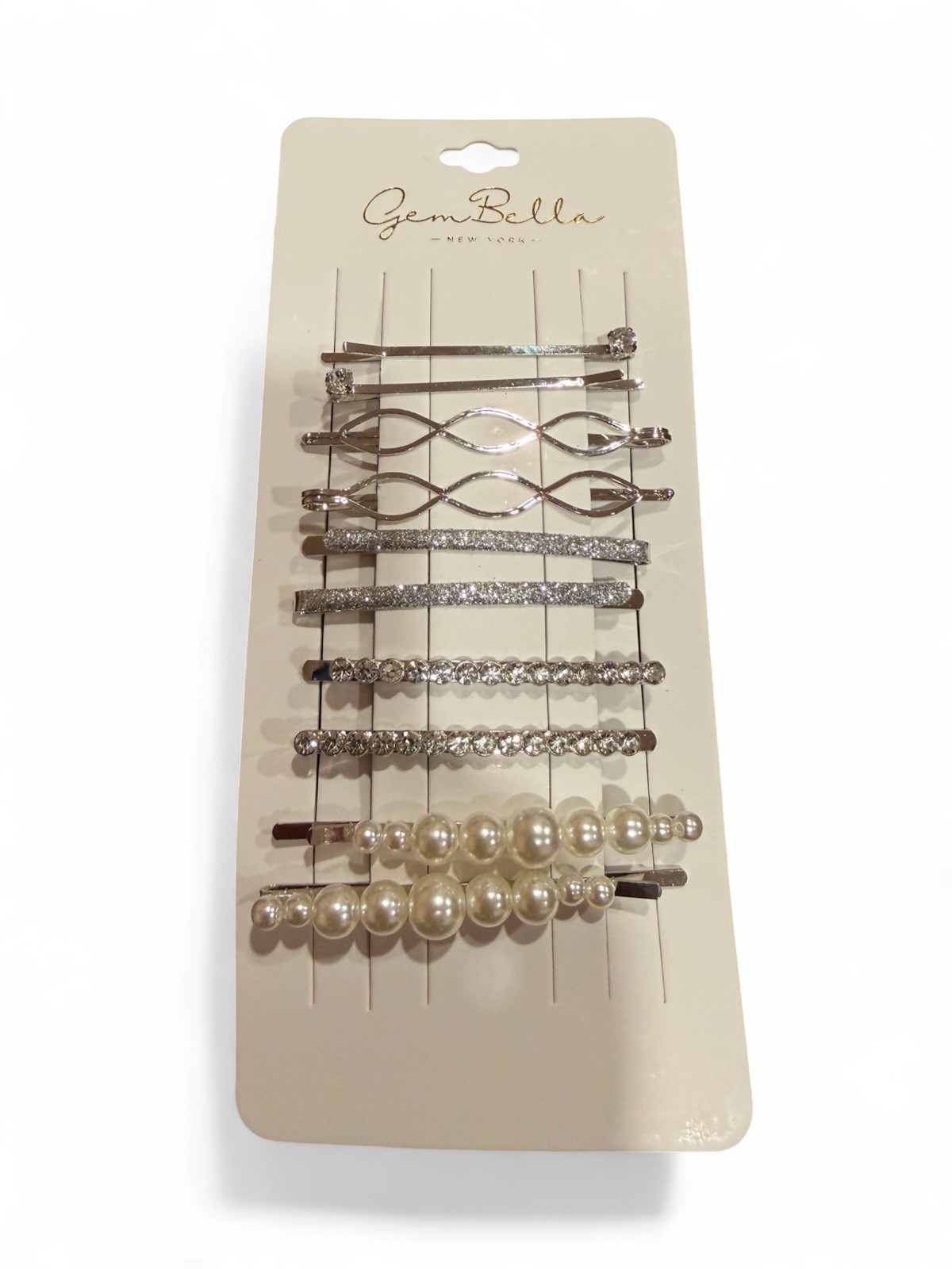 GemBella Silver Tone Rhinestone & Faux Pearl Hair Clip Set 8-Piece NWT Fashion B