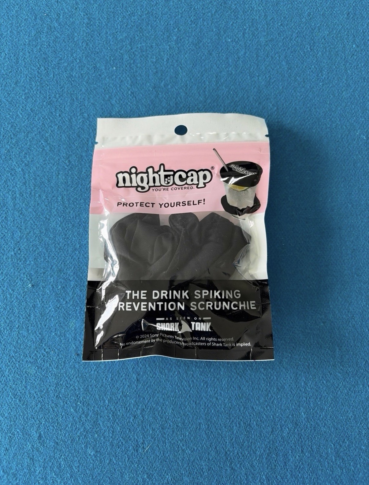 Nightcap Drink Spiking Prevention Scrunchie Black Water Resistant Polyester