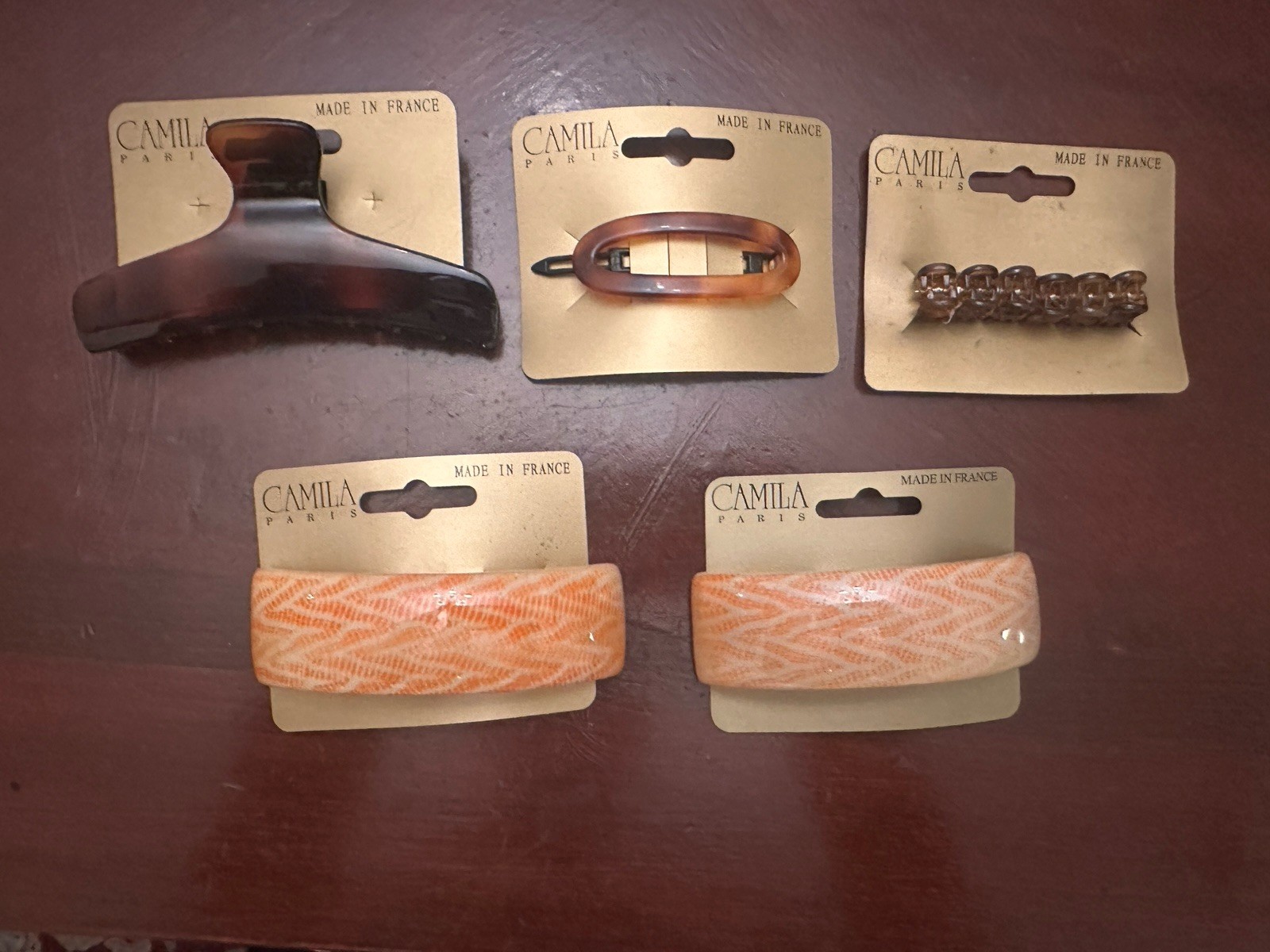 Hair Claw Clips Tortoise Shell Barrettes Orange/White Swirl Lot Of 5