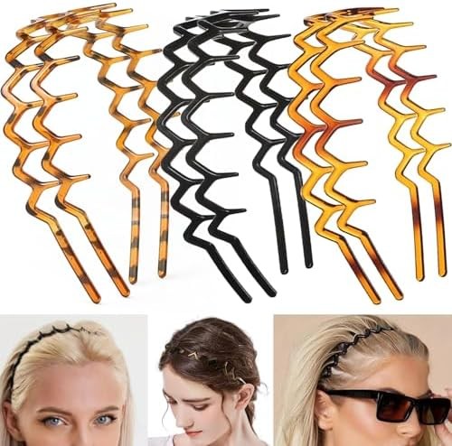 6 PCS Zig Zag Headbands Plastic Wavy Hair Head Band Comb with Teeth Hoop Accesso