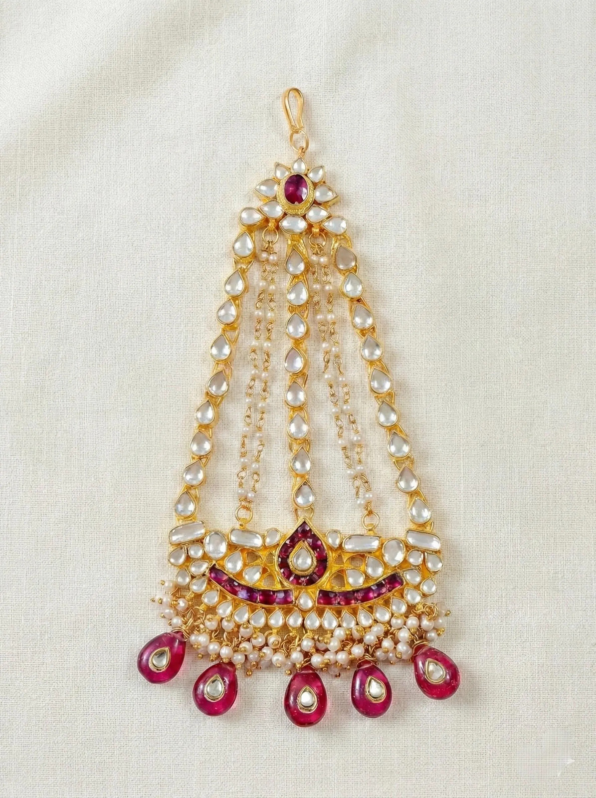 Handcrafted Kundan Jhoomer Passa, Indian Bridal Forehead Jewelry