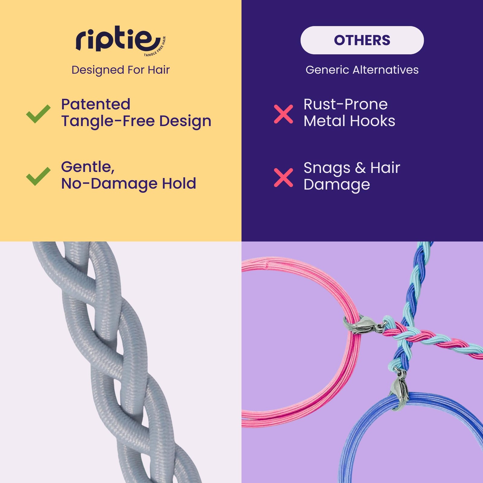 Regular Soft Tangle-Free Hair Tie for Women, Nylon Hair Elastic, Colorful Hai…