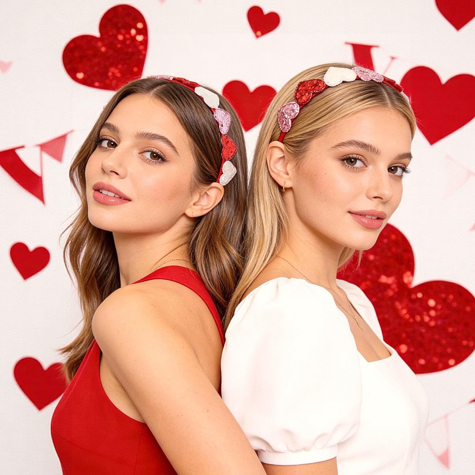 Valentines Day Glitter Hearts Headband Girls Cute Heart Headband Red Pink Cup…
