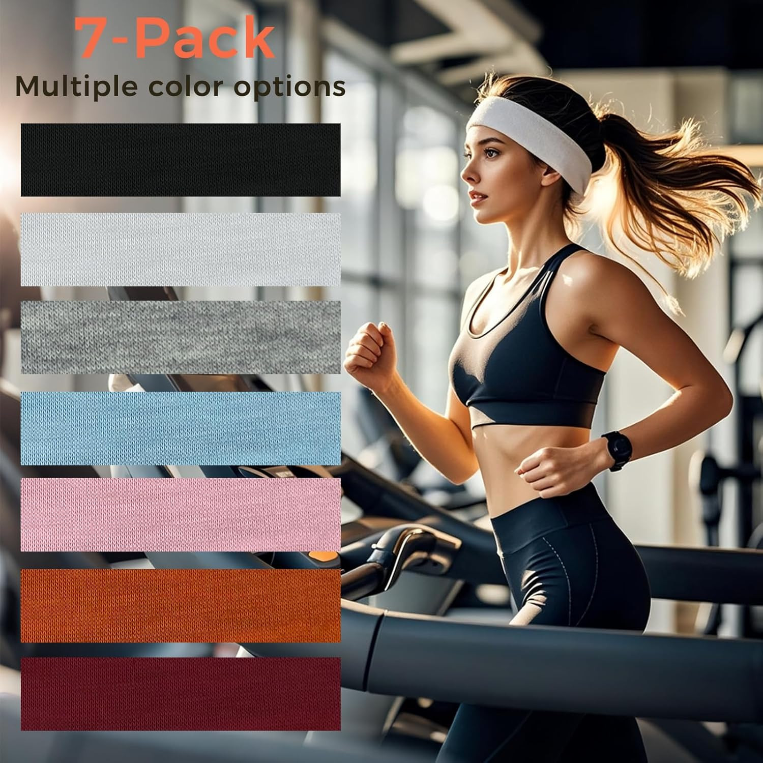 7-Pack Headbands for Women Non-Slip, with Soft Stretchable Fabric, Stylish Sport