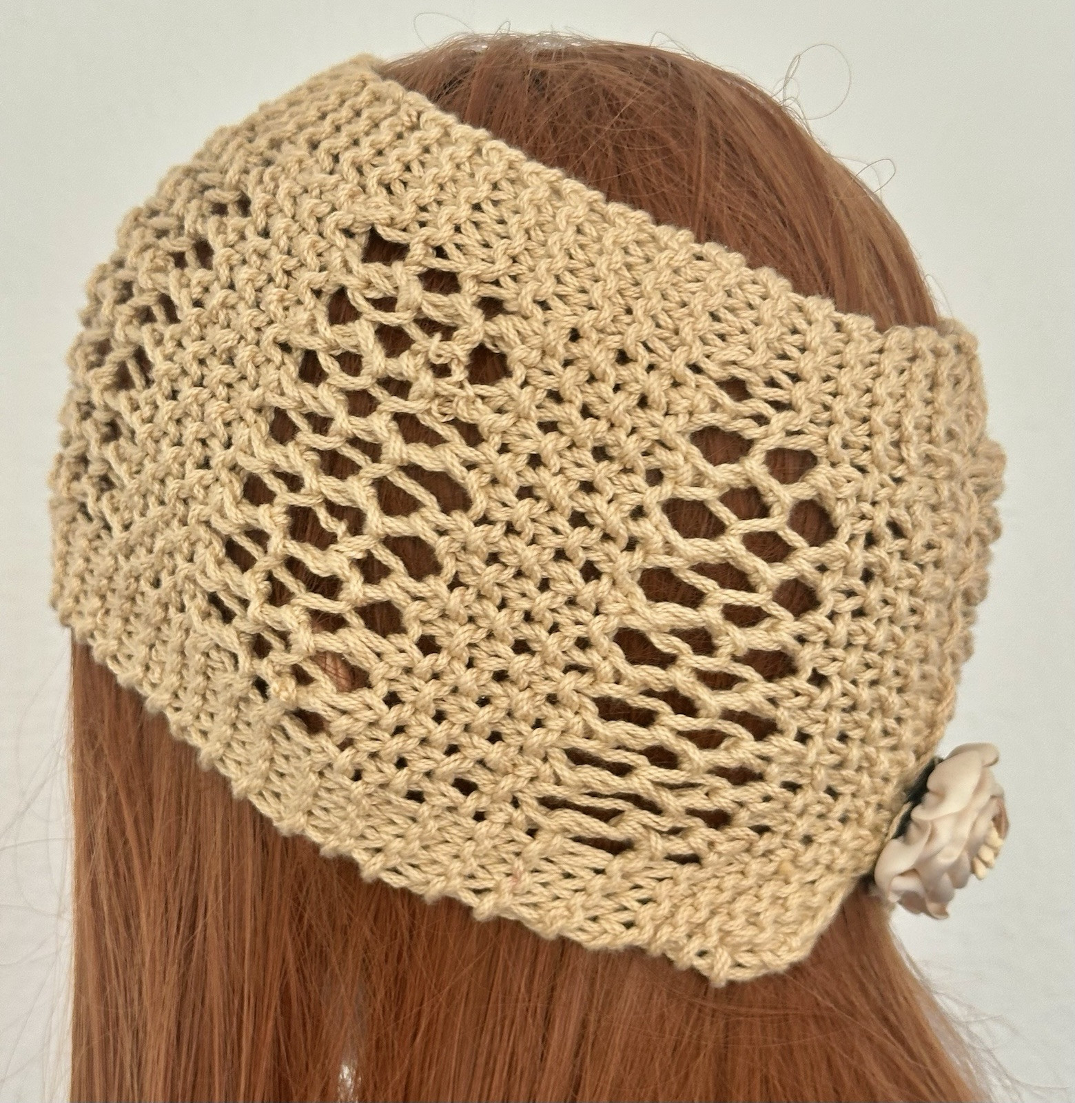 Hand Knits 2 Love Headband Bandana Lace Flower Designer Fashion Khaki Beige Gift
