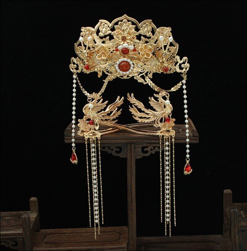 Ancient Chinese Hanfu Headdress Phoenix Hair Crown Hairpin Full Set Fairy Tassel