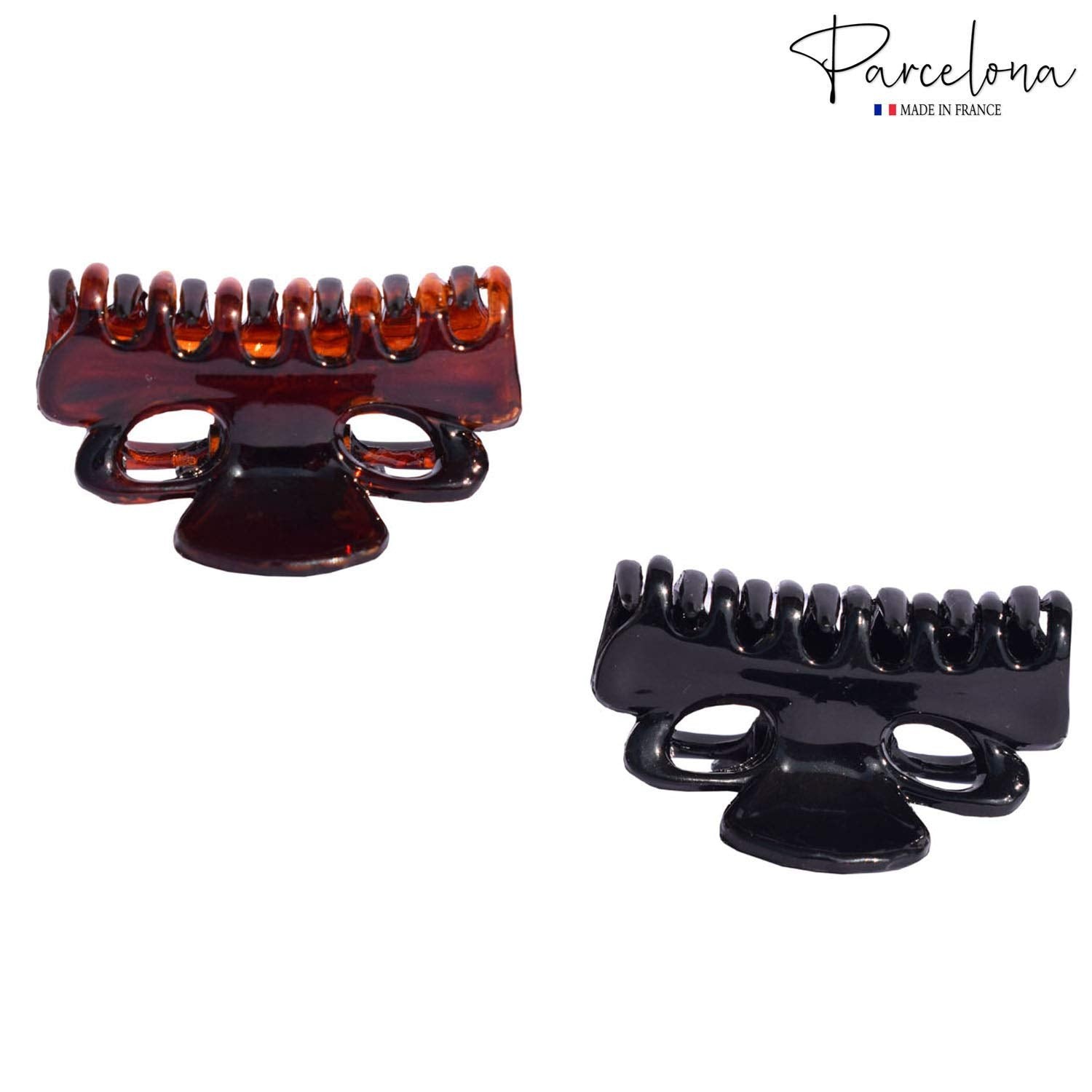Parcelona French petite neu Mini Set of 4 Brown and Black Celluloid Hair Claws