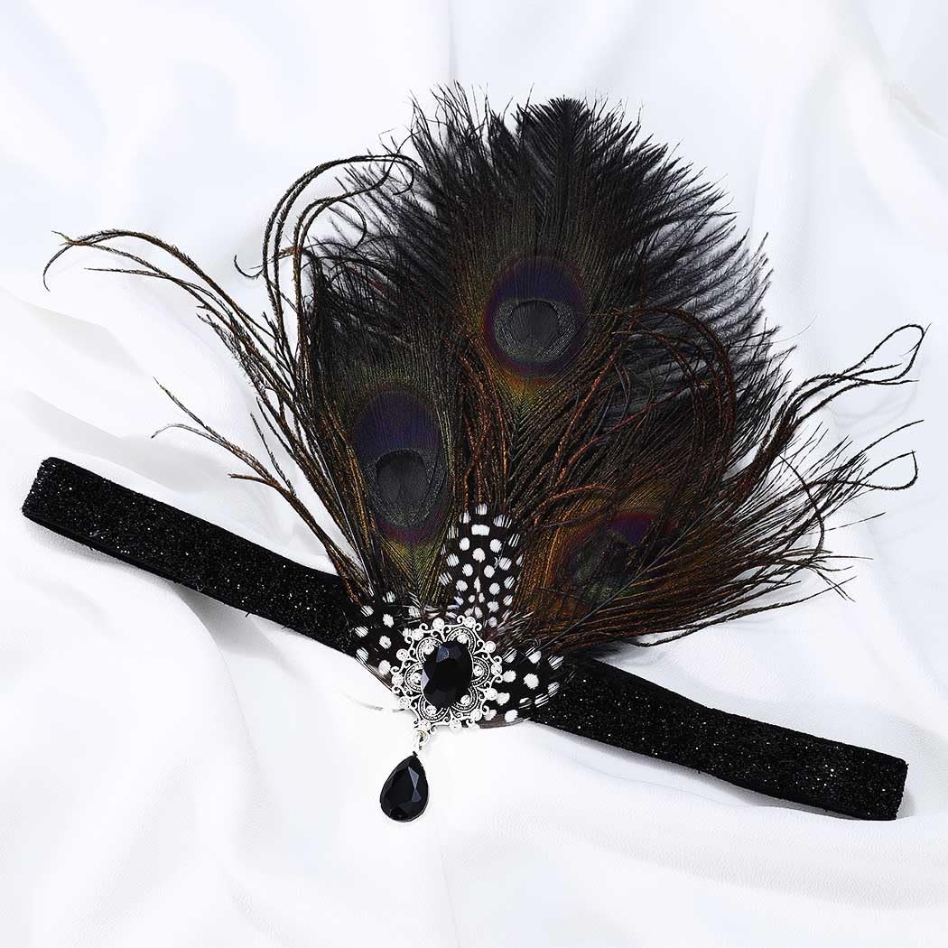 1 PC 1920s Black Feather Headband Fascinator Flapper Headpiece Party Prom Hair