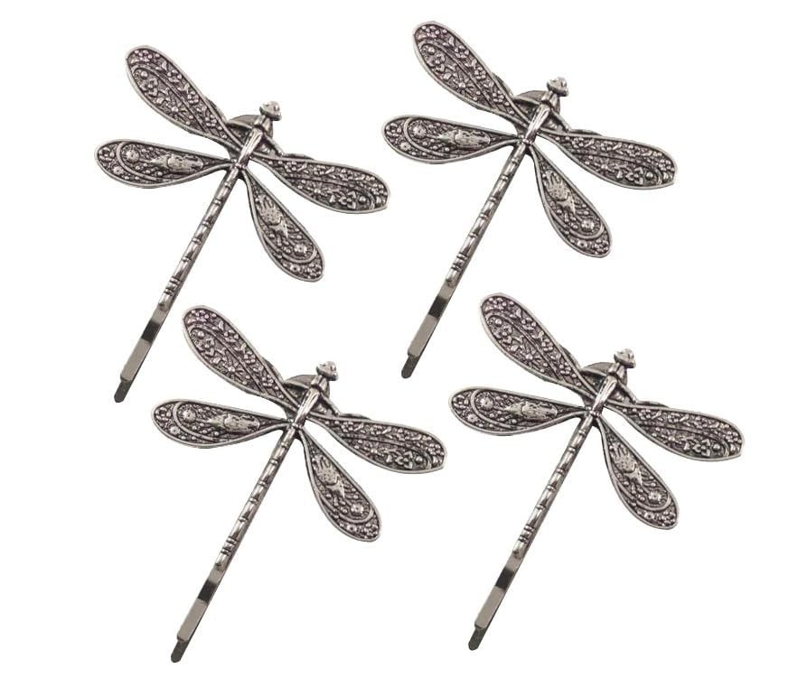 4Pcs Silver Dragonfly Hair Clip, Retro Wedding Antique Barrette, Bridal