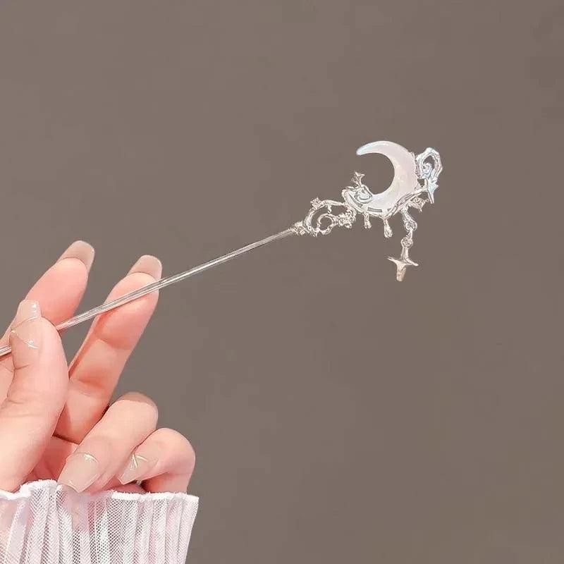 Vintage Zinc Alloy Star Moon Tassel Hair Stick Chinese Hairpin for Women