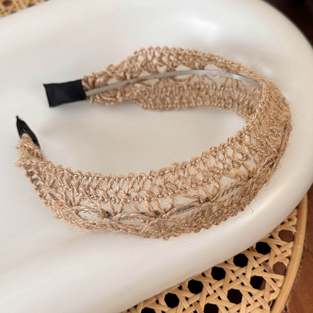 2PACK Straw Wide-Brimmed Braided Headband Hair Band Hand-Woven Linen Hair Hoop