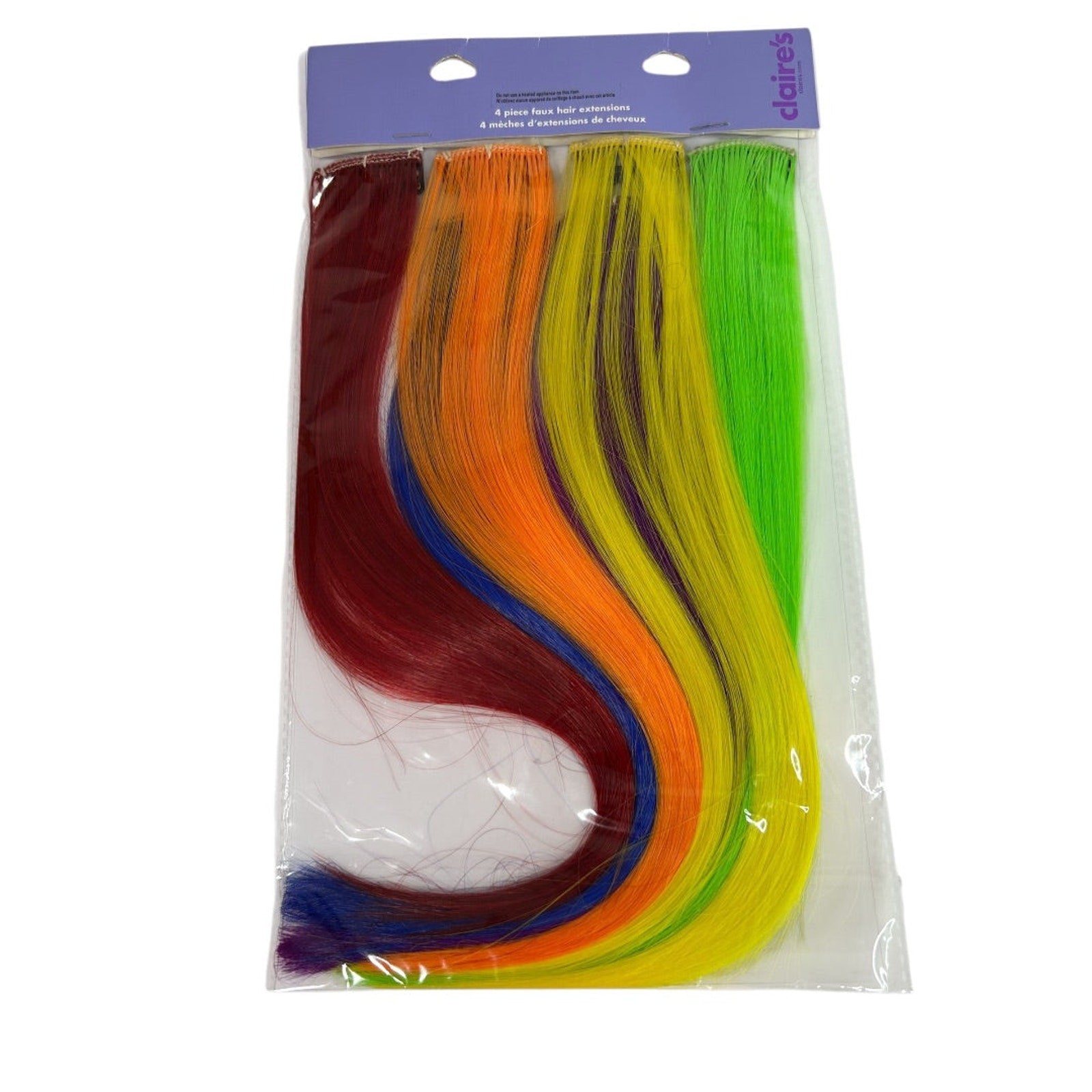 Claires New 4 Piece Rainbow Faux Hair Extensions Comb 12 Inch