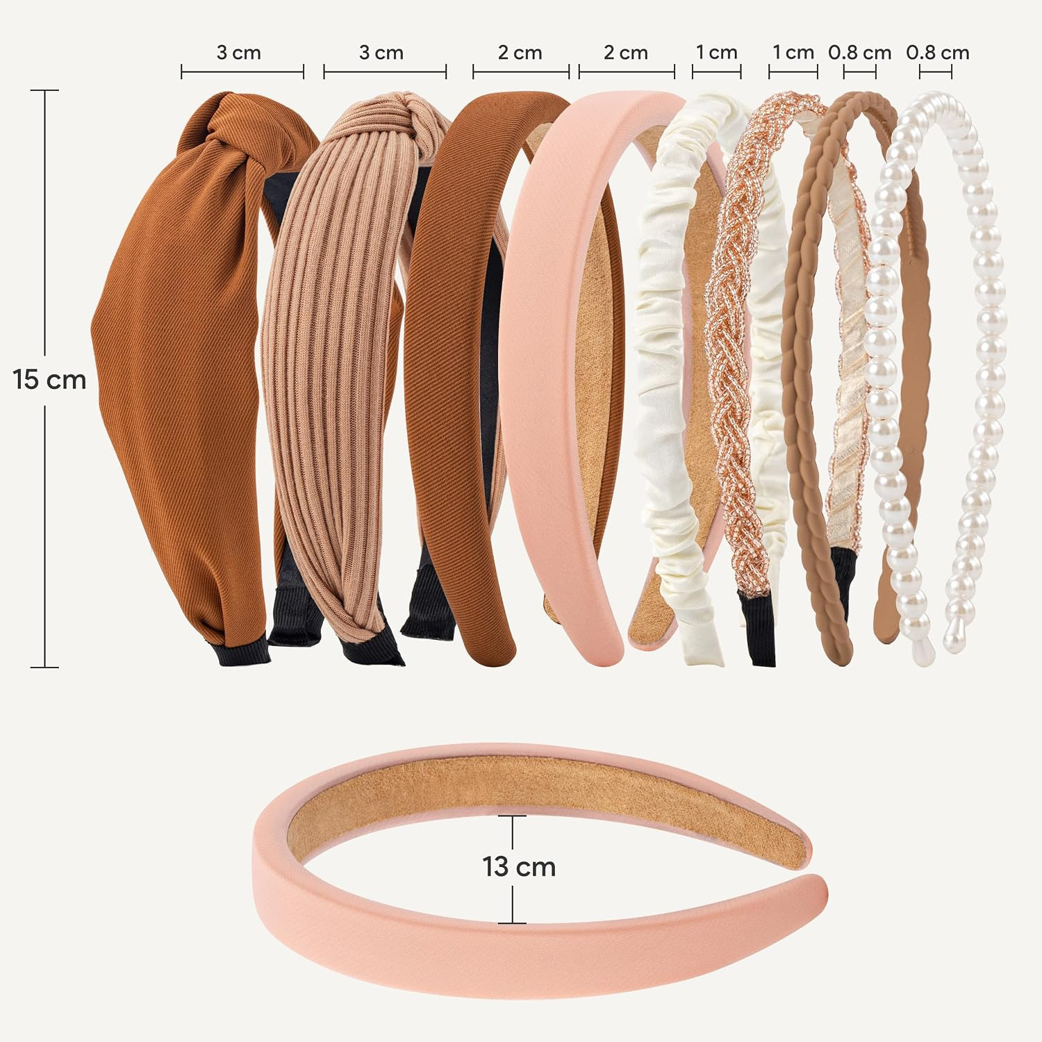 8 Pack Brown Headbands for Women Girls Non Slip Floral Padded Hairbands Cute Pea