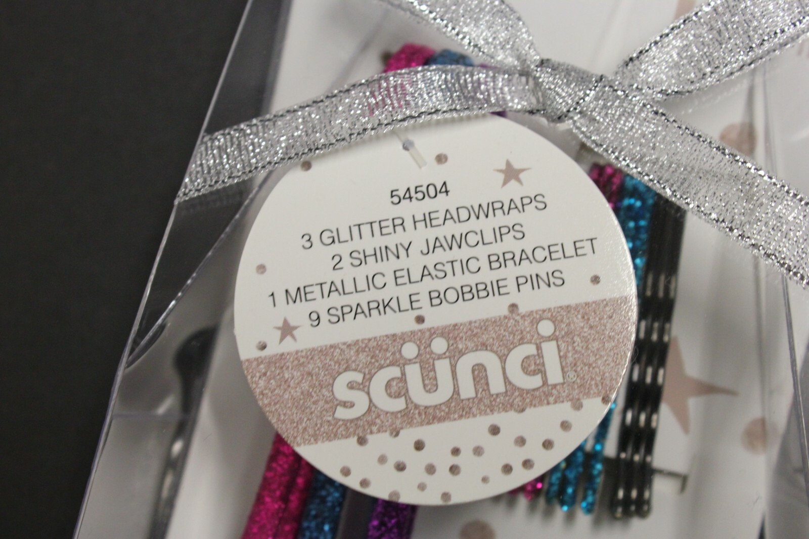 SCUNCI HEADWRAPS, JAWCLIPS, BRACELET, BOBBIE PIN GIFT SET IN PINK, PURPLE, BLUE3