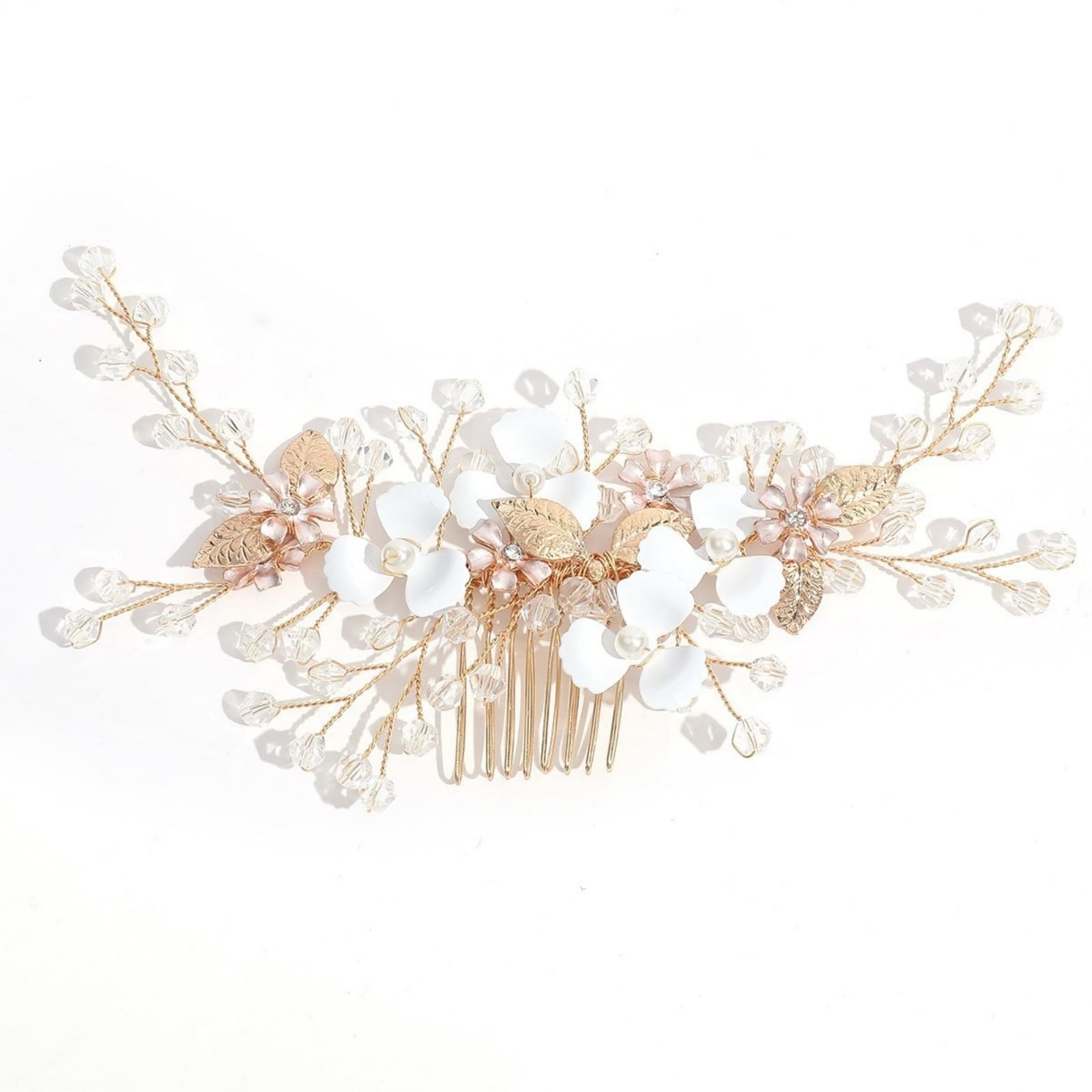 Bride Wedding Hair Accessories Comb Crystal Simulated Pearl Head Piece Golden