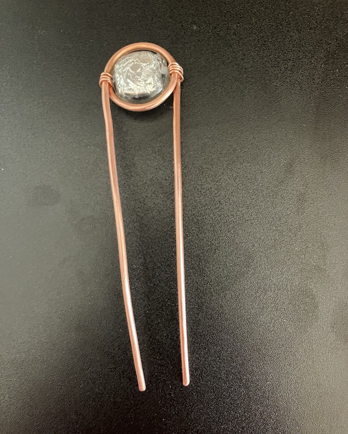 Hand Crafter Copper Metal Hair Pin with Vintage Upcycled Coin Bead