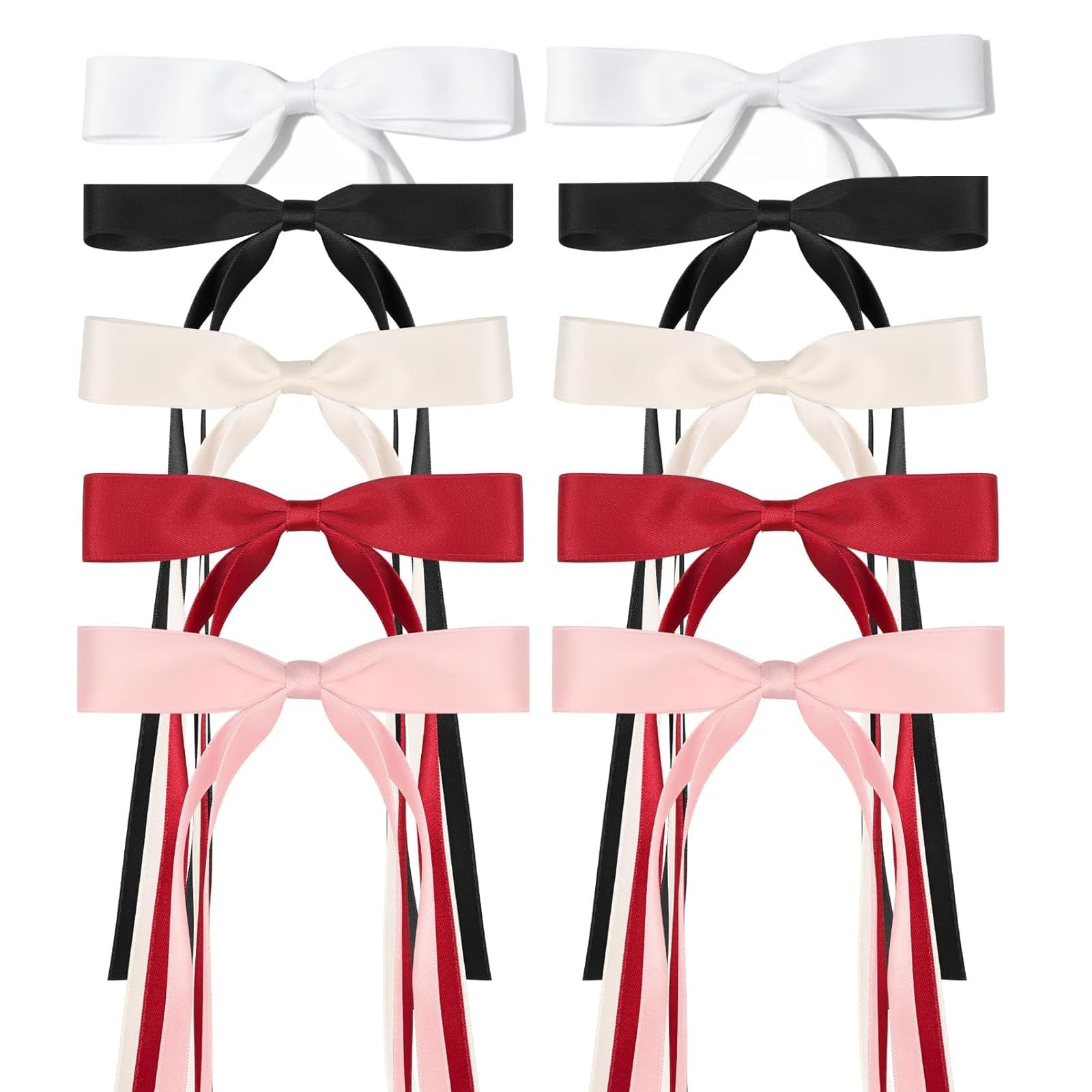 10PCS Ribbon Hair Bows Set Black White Wine Red Beige Pink Hair Clips Bowknot